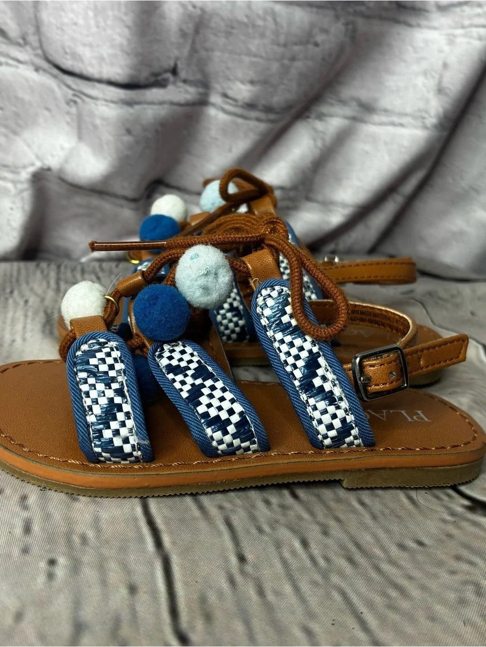 5/$20 Coastal Boho Whimsy Pom Nautical Gladiator Slingback‎ Sandals Baby Girl 6